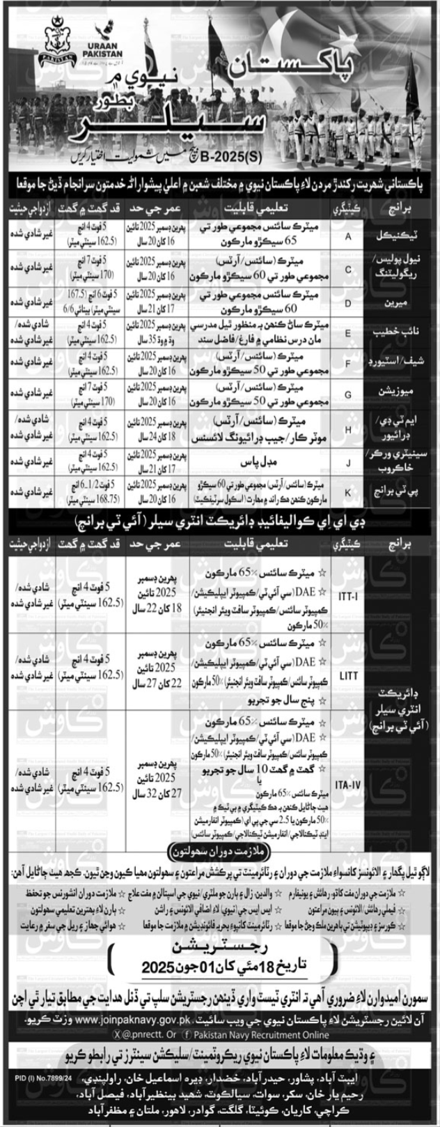 Pakistan Navy Fresh Job Sailor Vacancies 2025 Online Apply