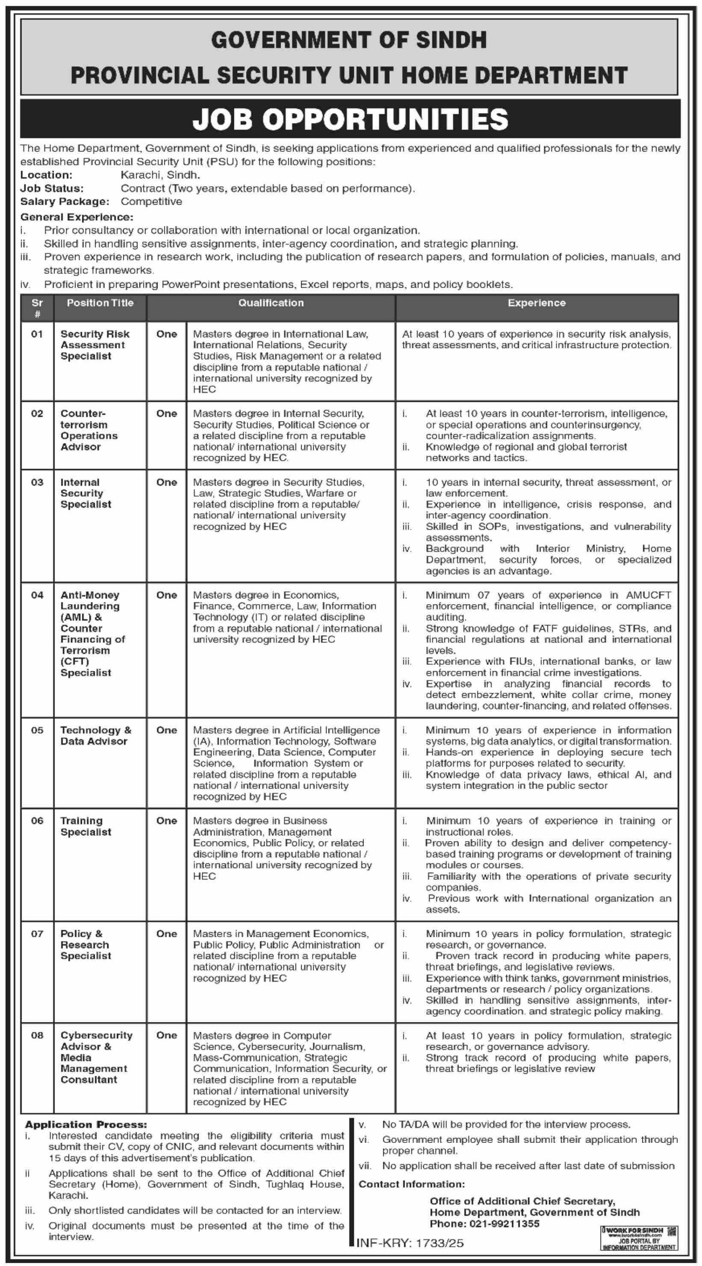 Latest Government Job Vacancies 2025 Home Department Karachi Apply