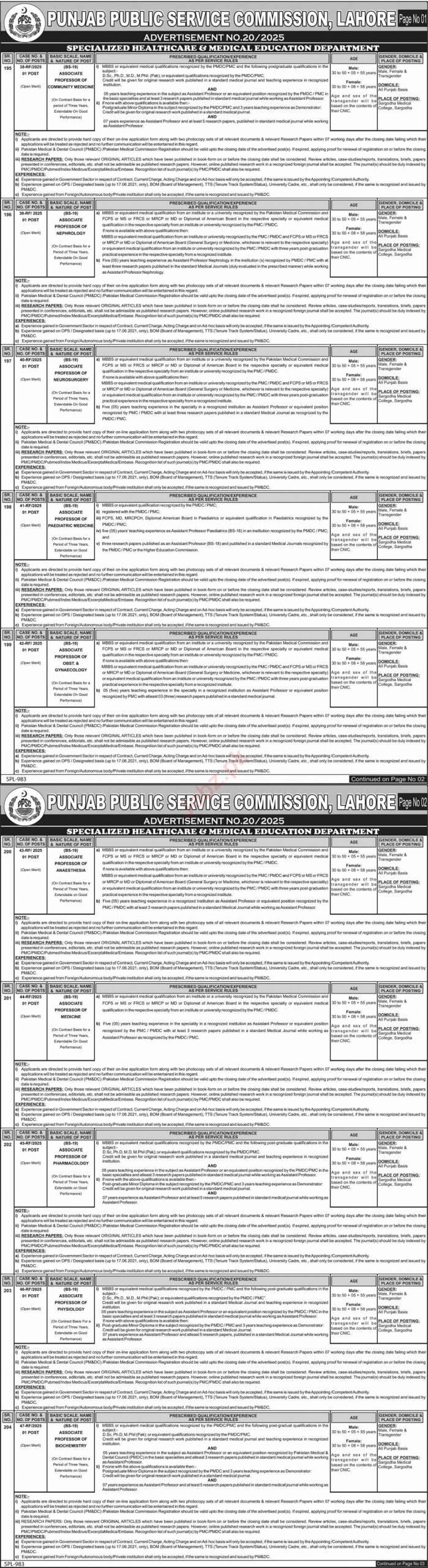 New Associate Professors Vacancies Jobs 2025 Punjab Public Service Commission (PPSC) Lahore