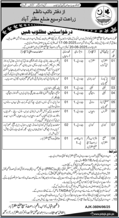 Latest Government Job 2025 Agriculture Department Muzaffarabad (AJK) Apply Online for Naib Qasid & Baildar Vacancies