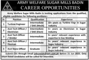 Latest Engineering Jobs 2025 Army Welfare Sugar Mills Badin Apply Online for Engineering & Technical Post