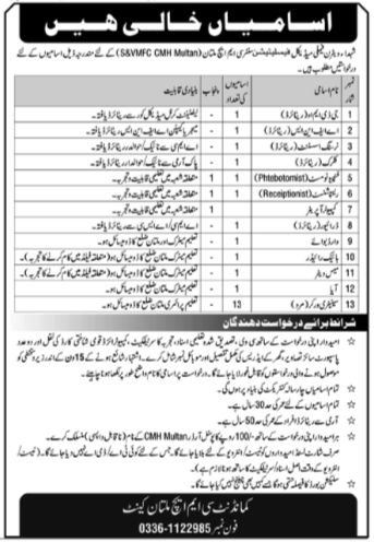 Latest Medical Jobs Vacancies 2025 Combined Military Hospital (CMH) Multan Online Apply