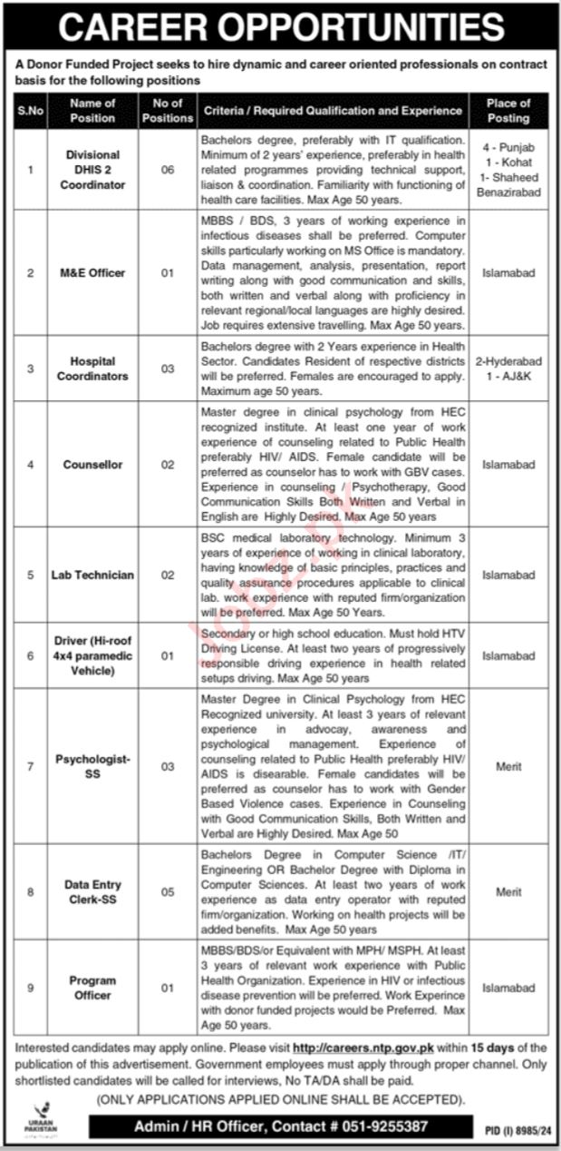 Donor Funded Project Islamabad Latest Multiple Jobs Openings 2025 Apply Online Now