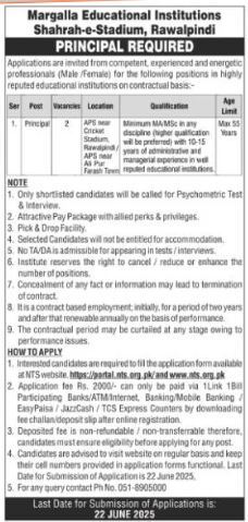 Margalla Educational Institutions Rawalpindi Fresh Job 2025 Online Apply for Principal Vacancy