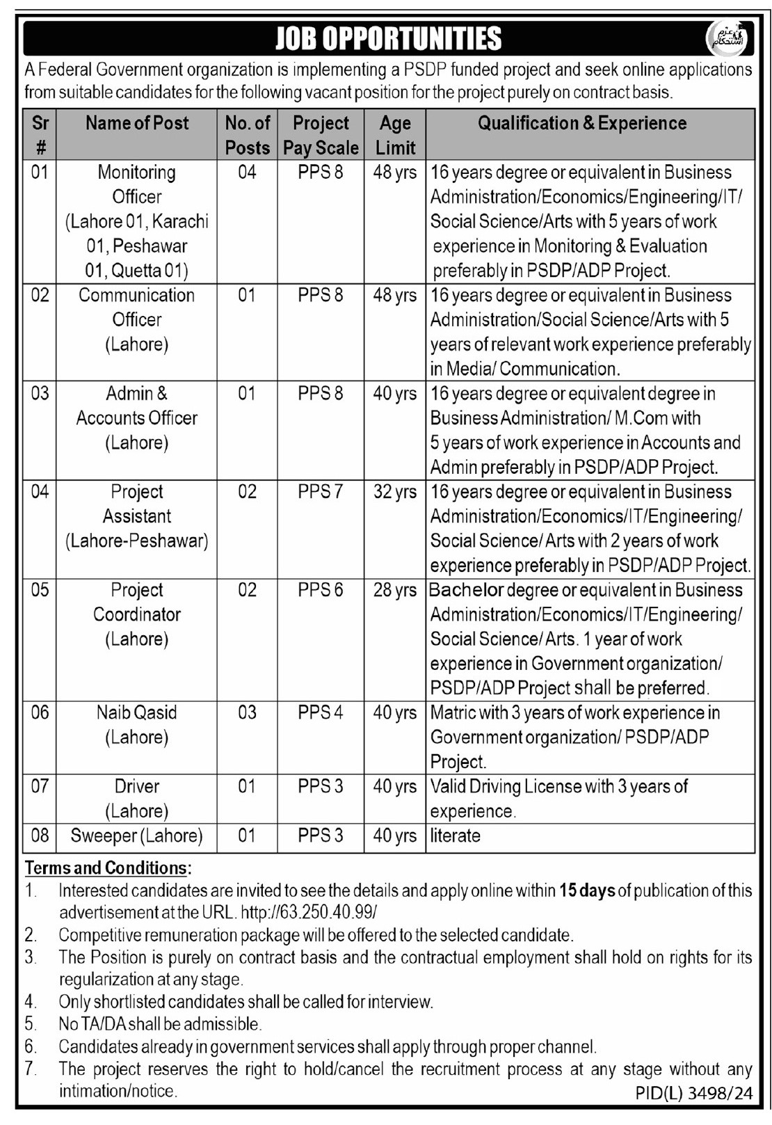 Latest Government Jobs 2025 Federal Government Organization Lahore Apply Online for Monitoring Officers & Communication Officers Positions