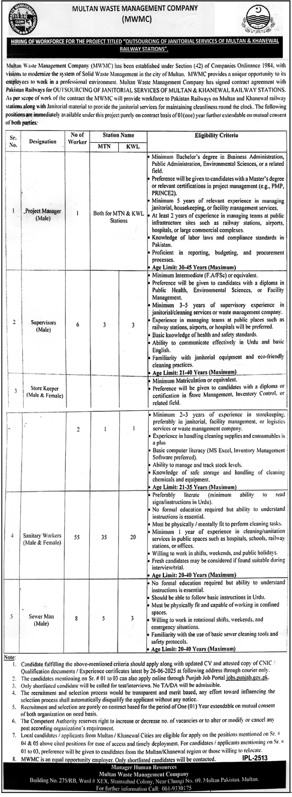 New Job Vacancies 2025 Multan Waste Management Company Apply Online for Multiple Vacancies