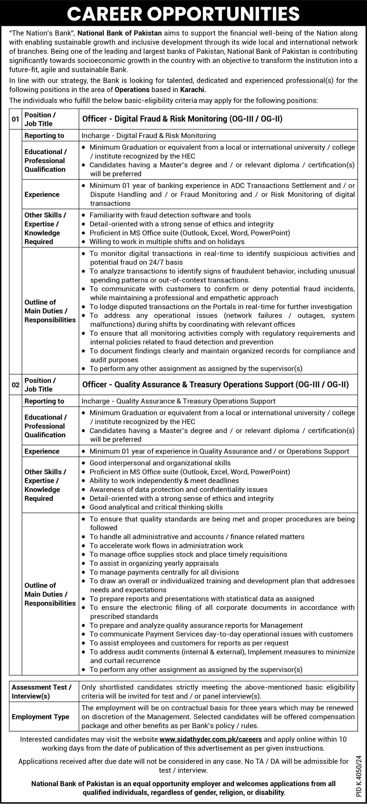 Latest Bank Jobs 2025 National Bank of Pakistan (NBP) Karachi Apply Online Now