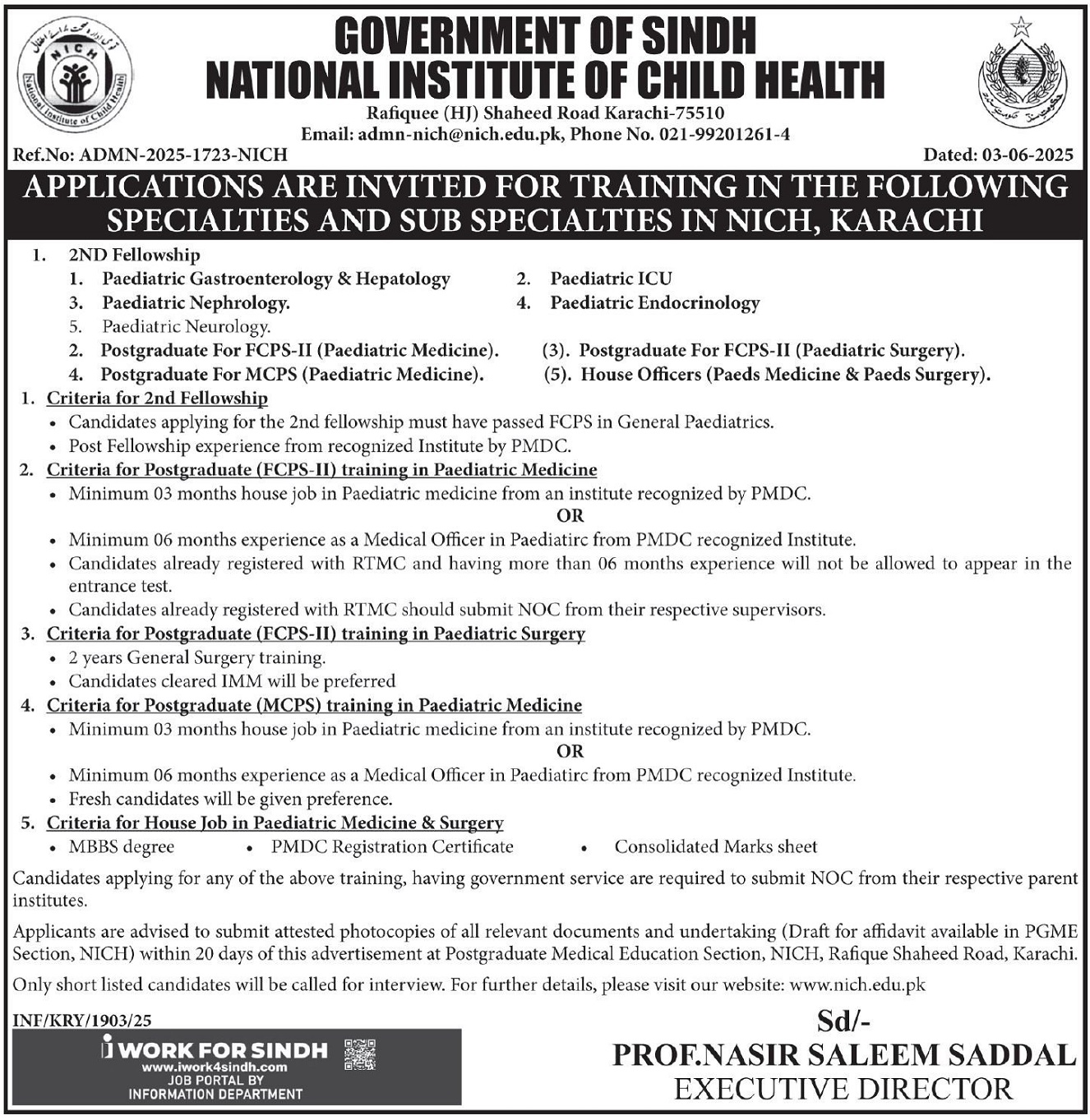 Latest National Institute of Child Health (NICH) Karachi Job 2025 Apply Online for  Fellowship Opportunities 