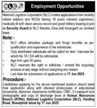 National Logistics Cell (NLC) Latest Job 2025 Apply Online for Security Guard Vacancies