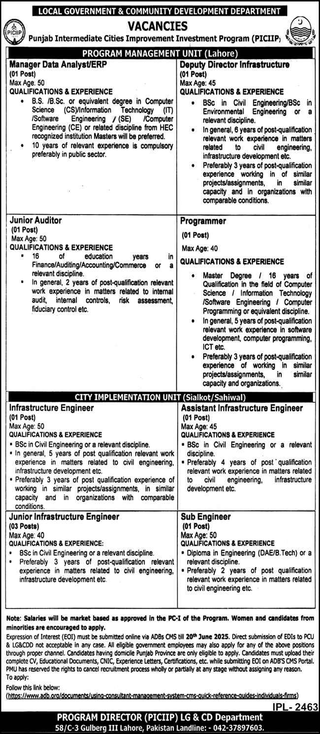Latest PICIIP Jobs 2025 Online Apply for Local Government & Community Development Department Vacancies
