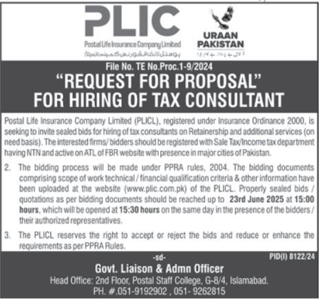 Latest Postal Life Insurance Company (PLIC) Job 2025 Apply Online for Tax Consultant Post