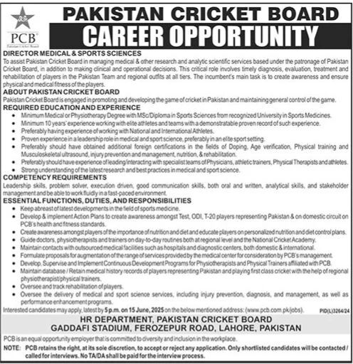 Pakistan Cricket Board (PCB) Job 2025 for Management Post