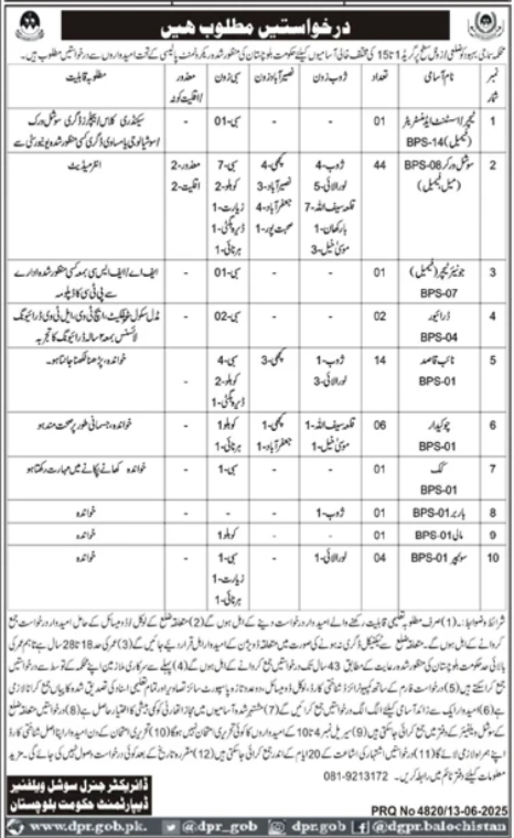 Latest Government Jobs 2025 Population Welfare Department (PWD) Balochistan Online Apply