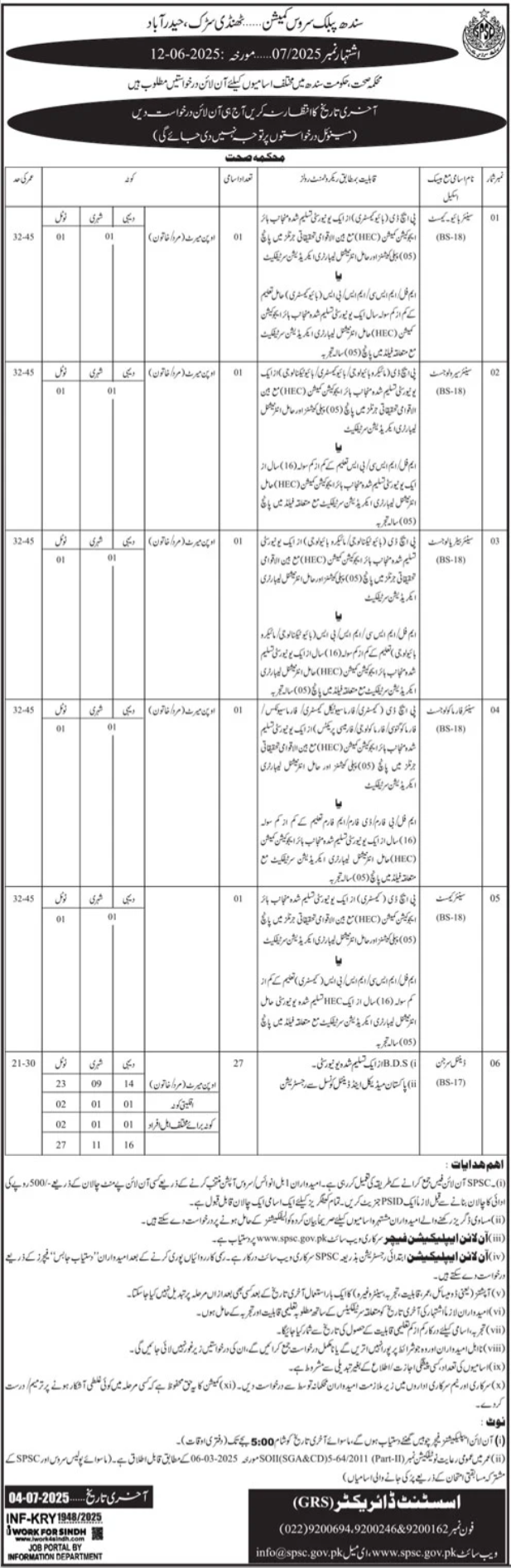 Latest Management Jobs 2025 SPSC Sindh Public Service Commission Hyderabad Apply Online