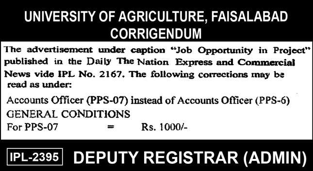 University of Agriculture (UAF) Faisalabad New Job 2025 Apply Online for Accounts Officer Post