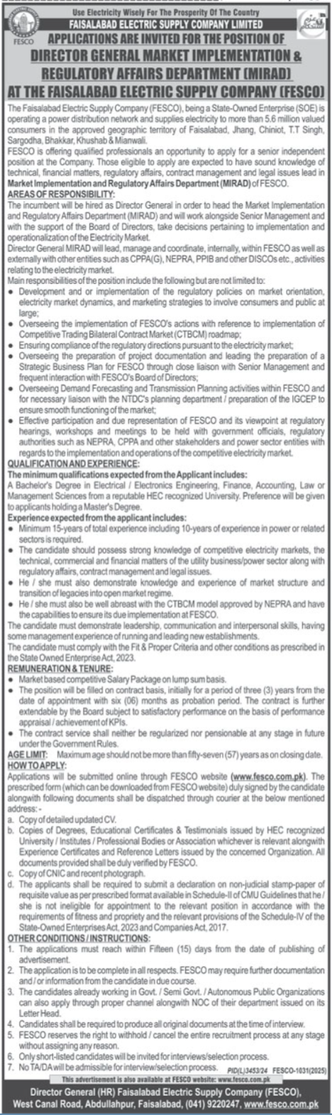Latest Faisalabad Electric Supply Company Limited (FESCO) Online Apply Now
