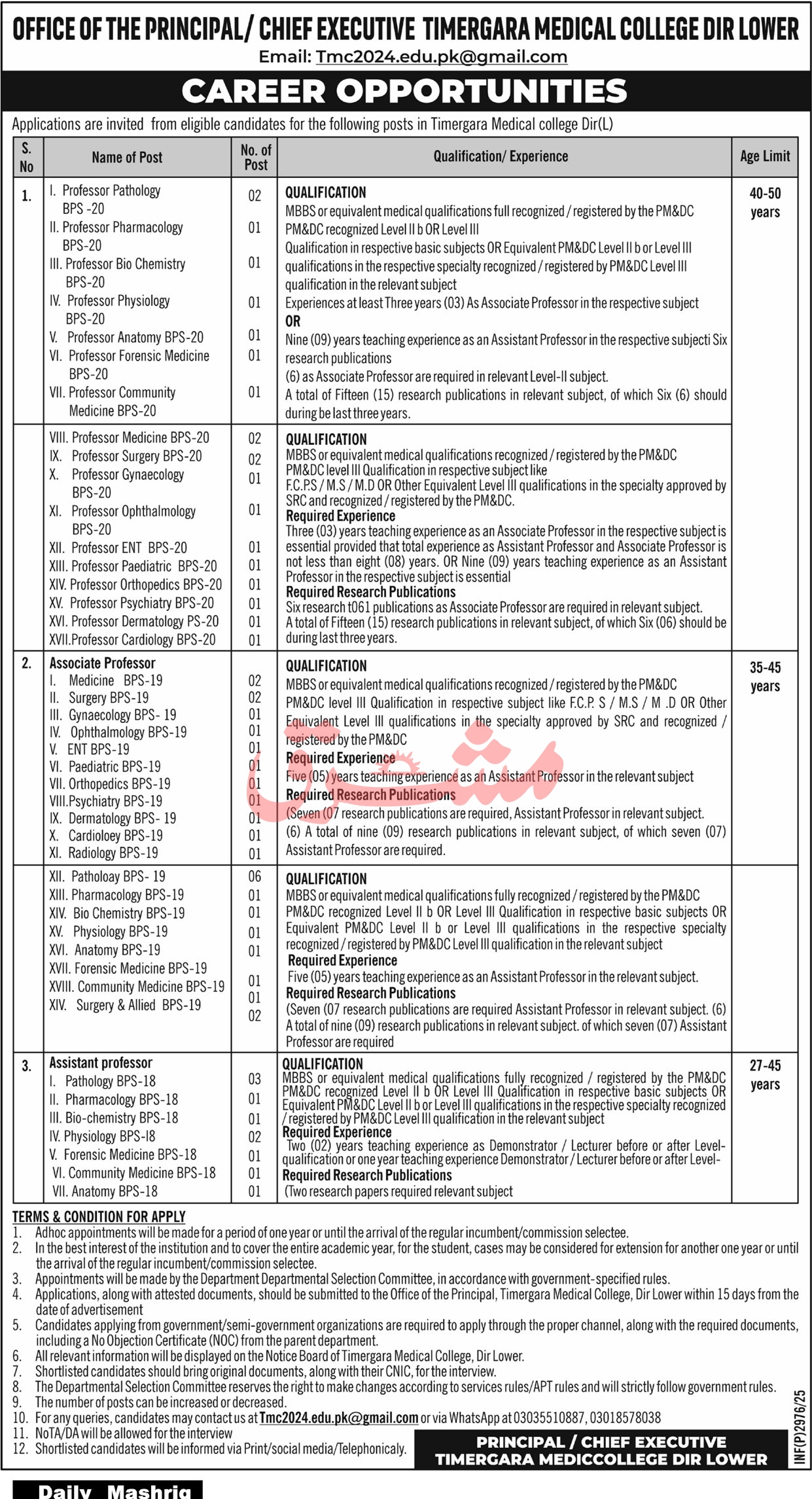 Timergara Medical College Latest Education Jobs 2025 Apply Online for Faculty Positions
